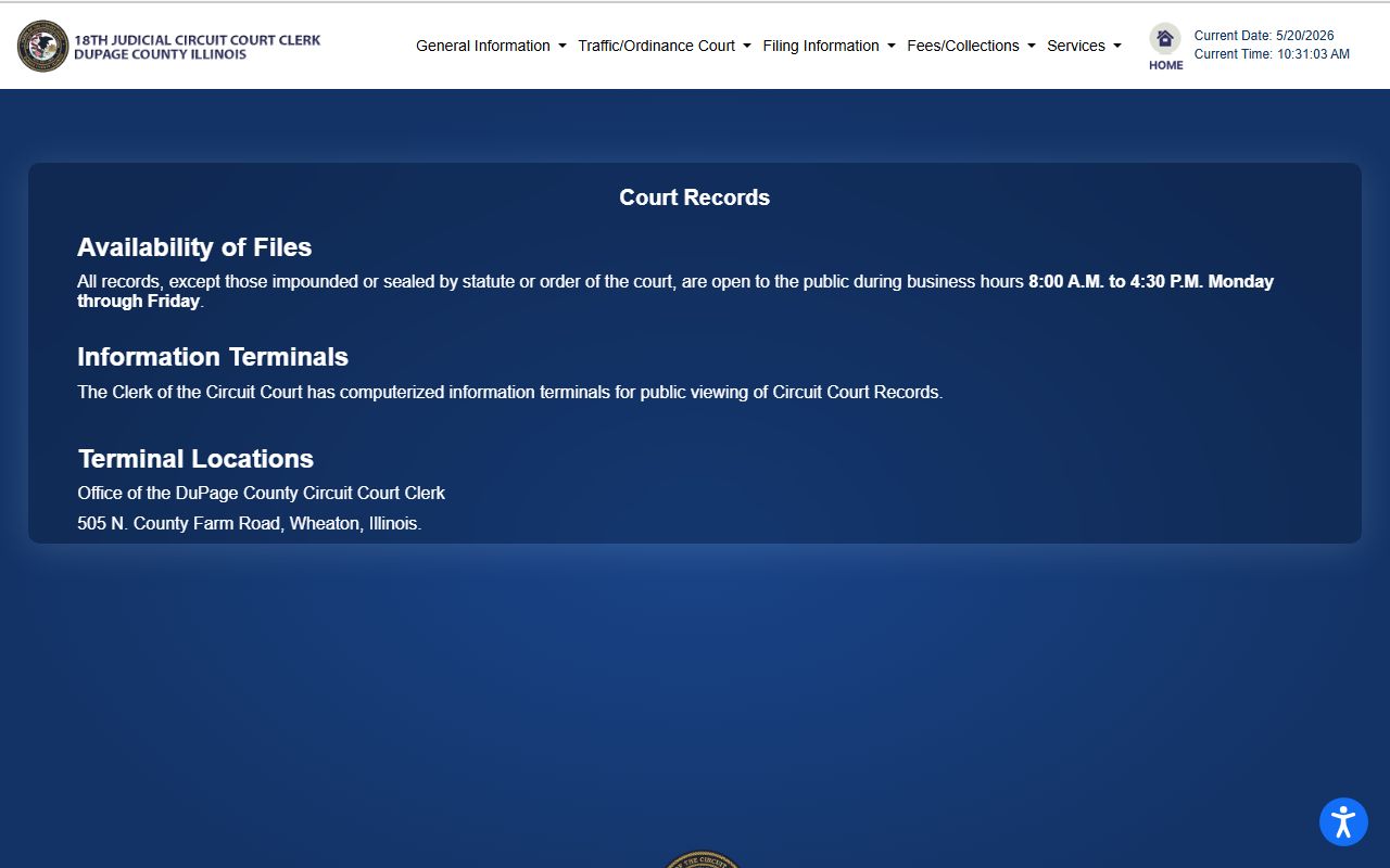 DuPage Circuit Clerk court records availability and public terminals