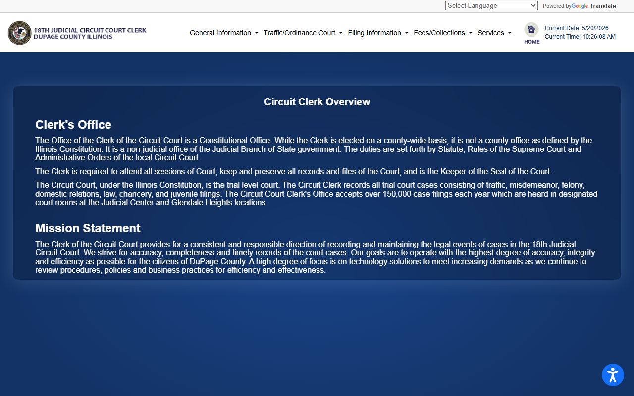 DuPage Circuit Clerk overview page and court records duties