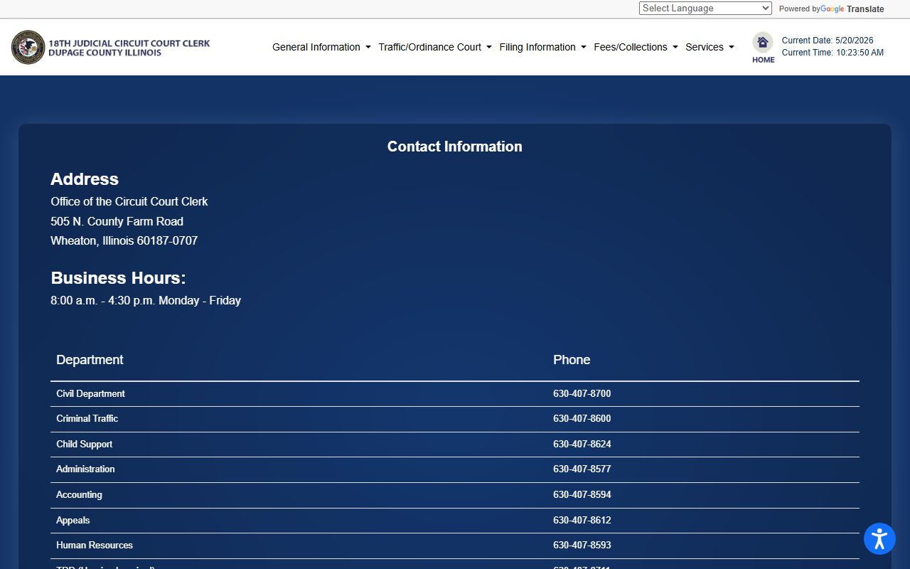 DuPage Circuit Clerk contact information for court records requests
