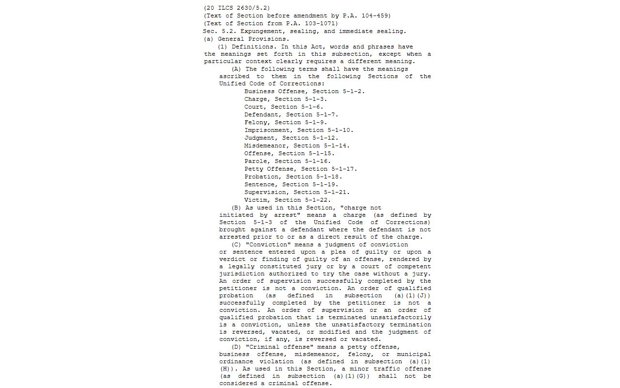 Illinois 20 ILCS 2630 sealing and expungement statute for DuPage criminal records