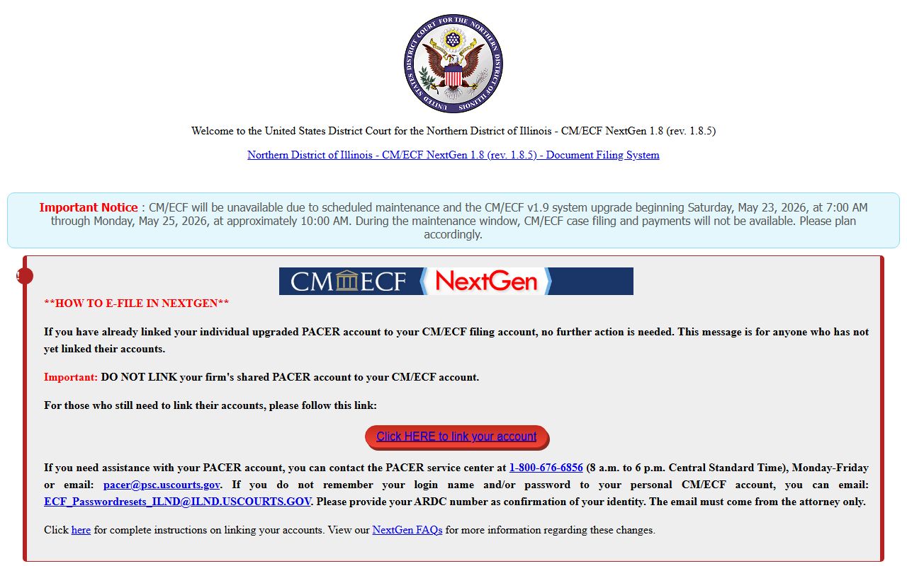 U.S. District Court Northern District of Illinois CM/ECF portal for federal court records