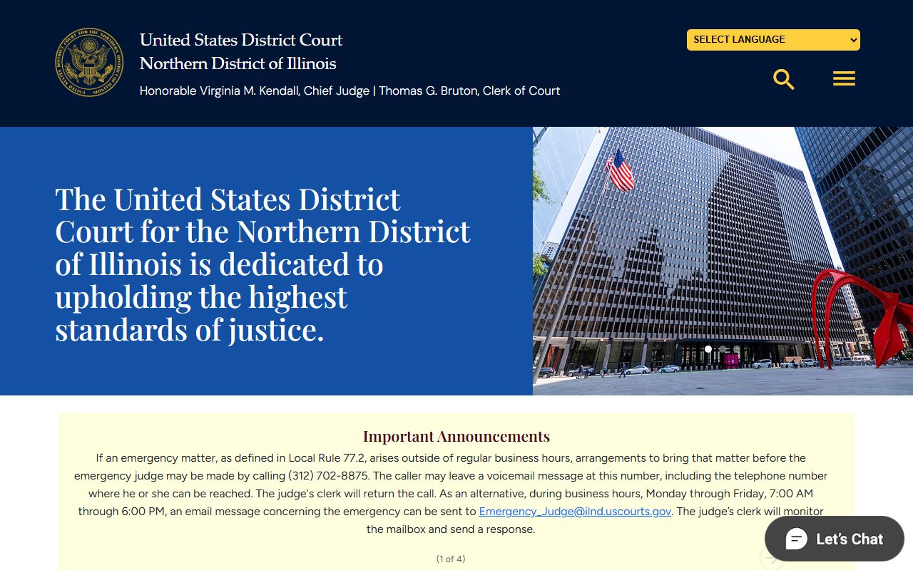 U.S. District Court Northern District of Illinois page for DuPage federal court records