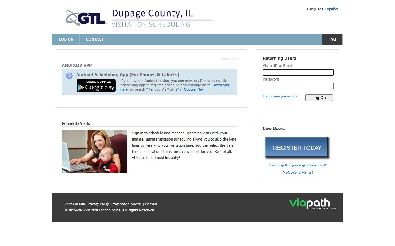 DuPage County jail visitation scheduling site