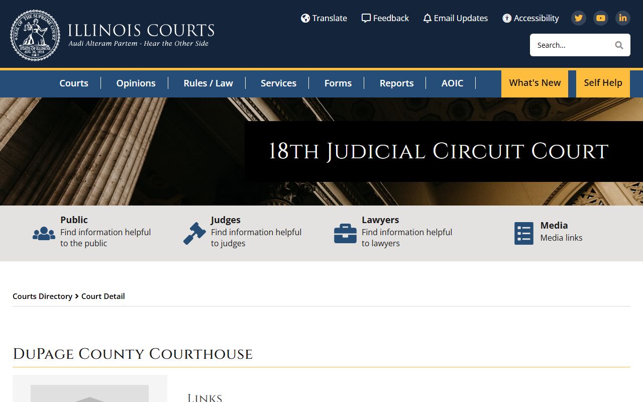 DuPage County Courthouse state directory listing for court records