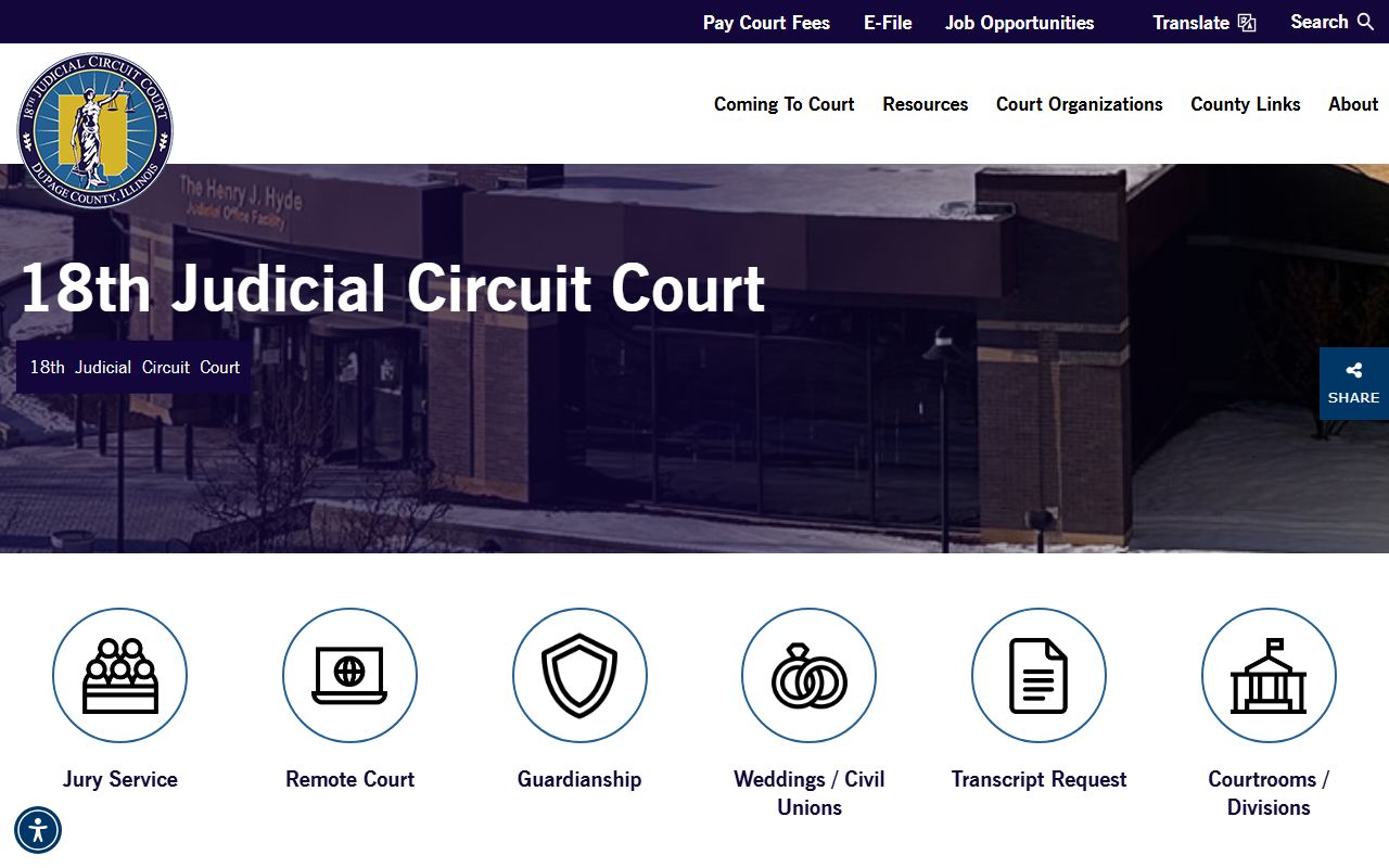 18th Judicial Circuit Court website with DuPage court records resources