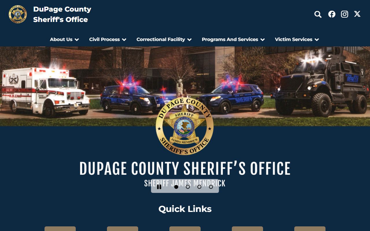DuPage County Sheriff home page with corrections links for inmate records