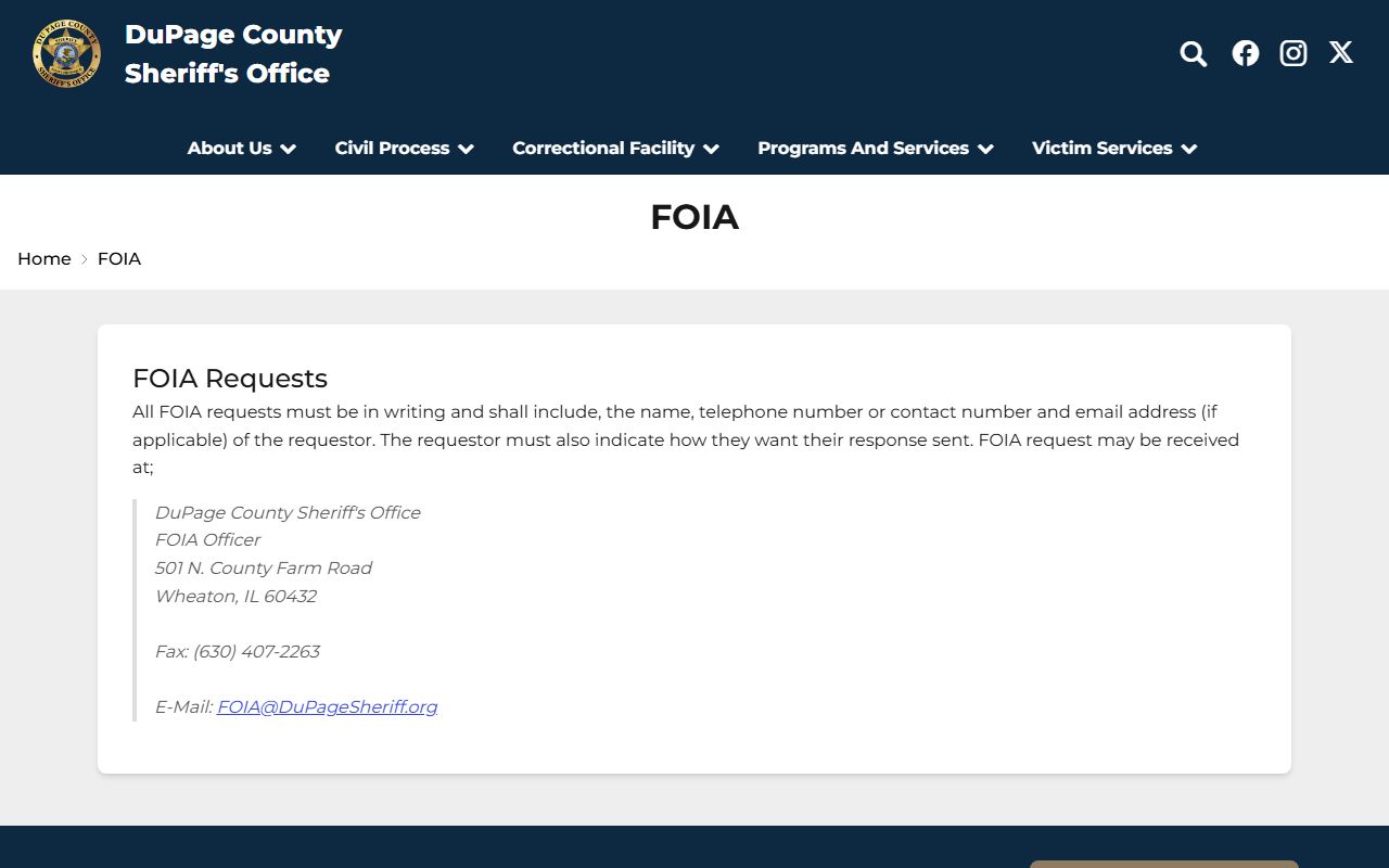 DuPage Sheriff FOIA page for inmate population data requests