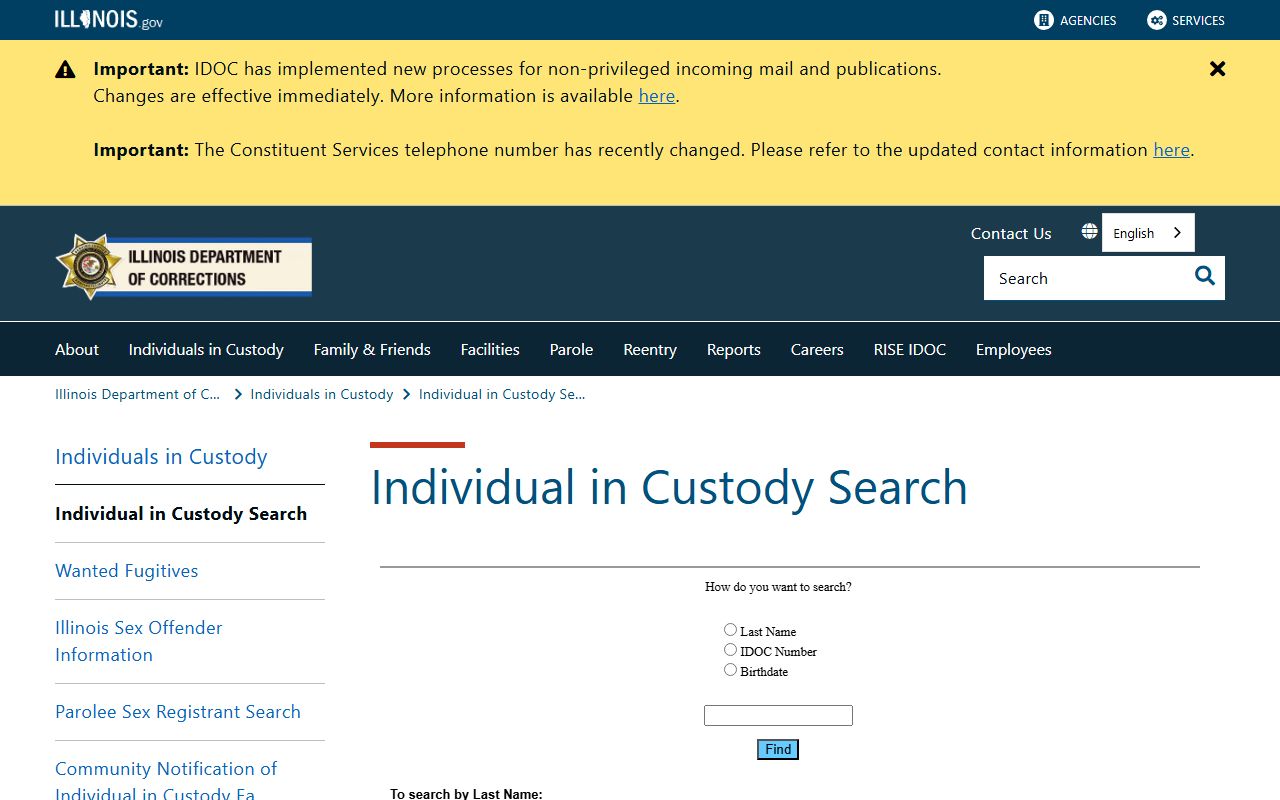 Illinois Department of Corrections inmate search for DuPage inmate records