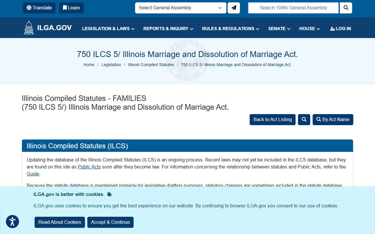 Illinois Marriage and Dissolution of Marriage Act for DuPage divorce records