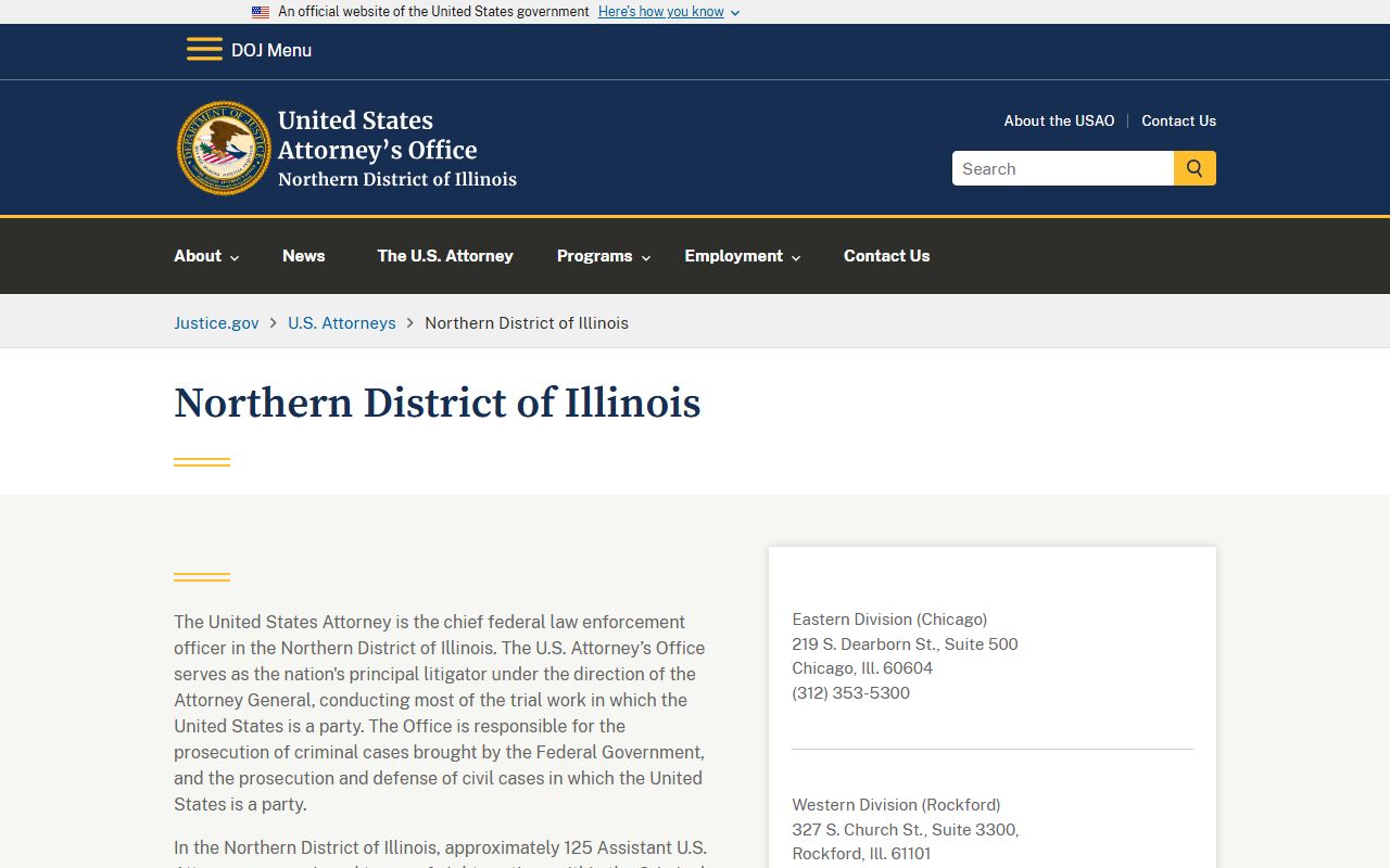 U.S. Attorney Northern District of Illinois page related to DuPage records