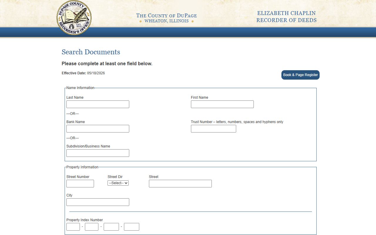 DuPage Recorder of Deeds document search for public records