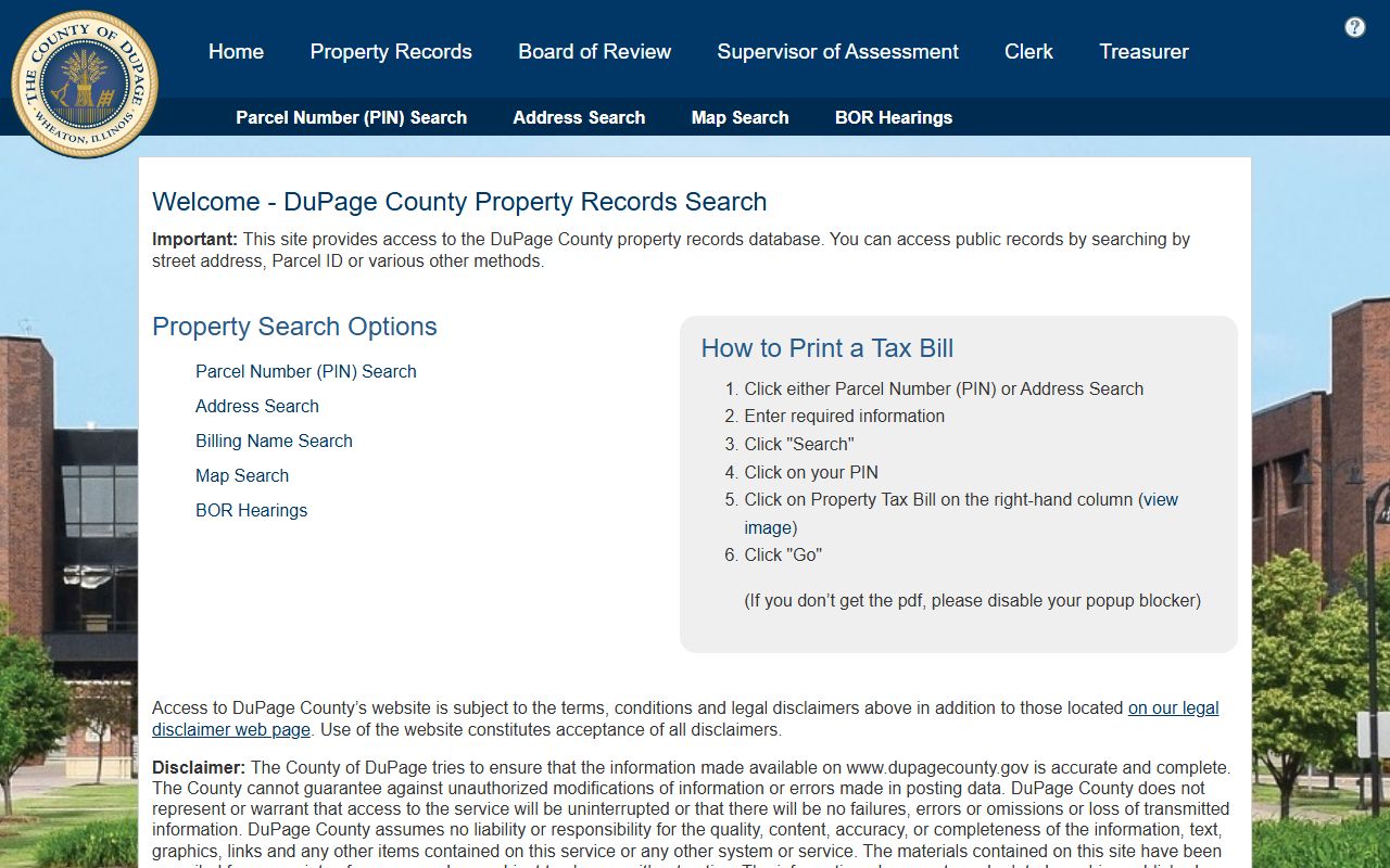 DuPage County property records search for parcel and tax data