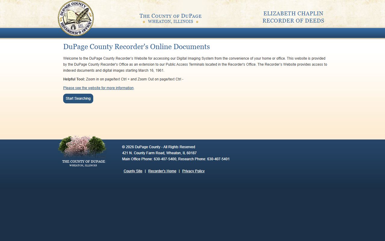 DuPage Recorder of Deeds digital imaging system page