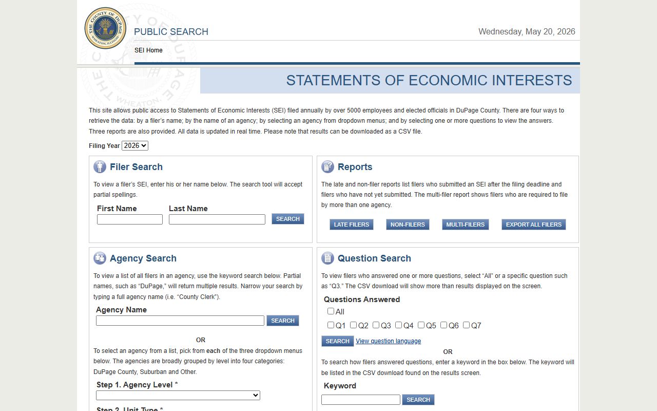 DuPage County Clerk statements of economic interests public search